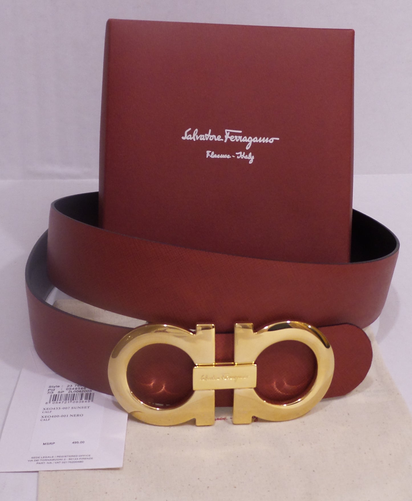 New Black Red Reversible Belt With Big Gold Buckle