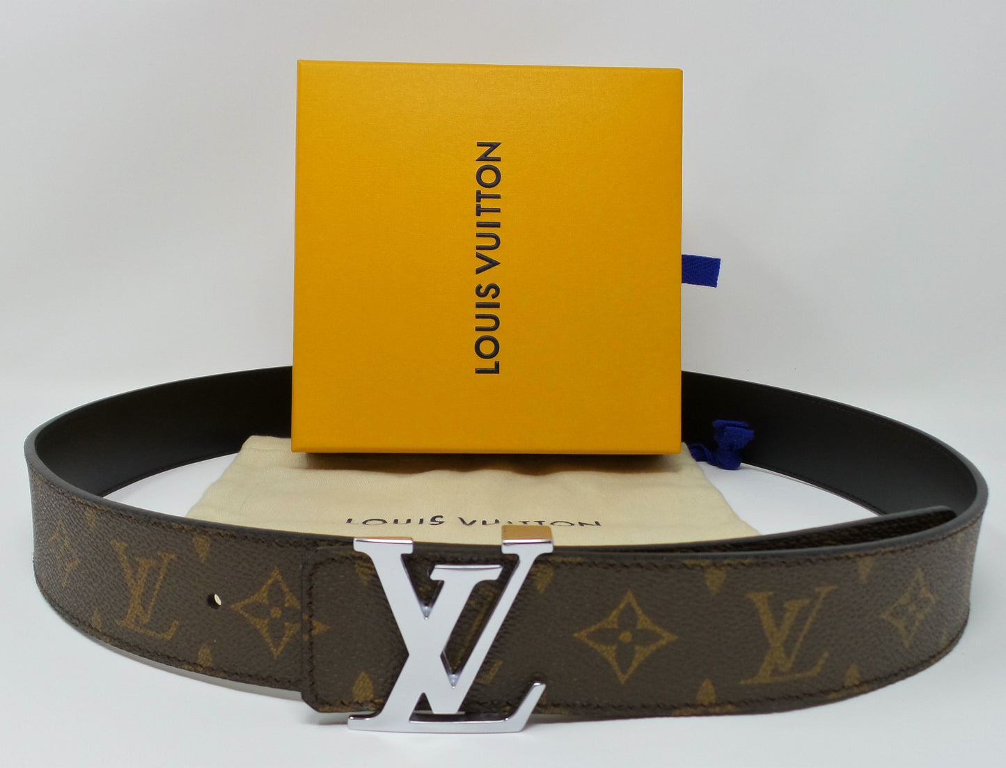 New Brown Monogram Reversible Belt Silver Buckle
