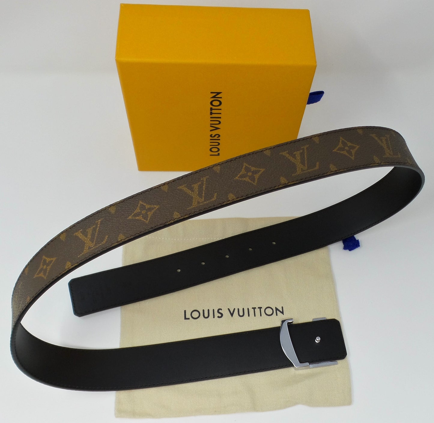 New Brown Monogram Reversible Belt Silver Buckle