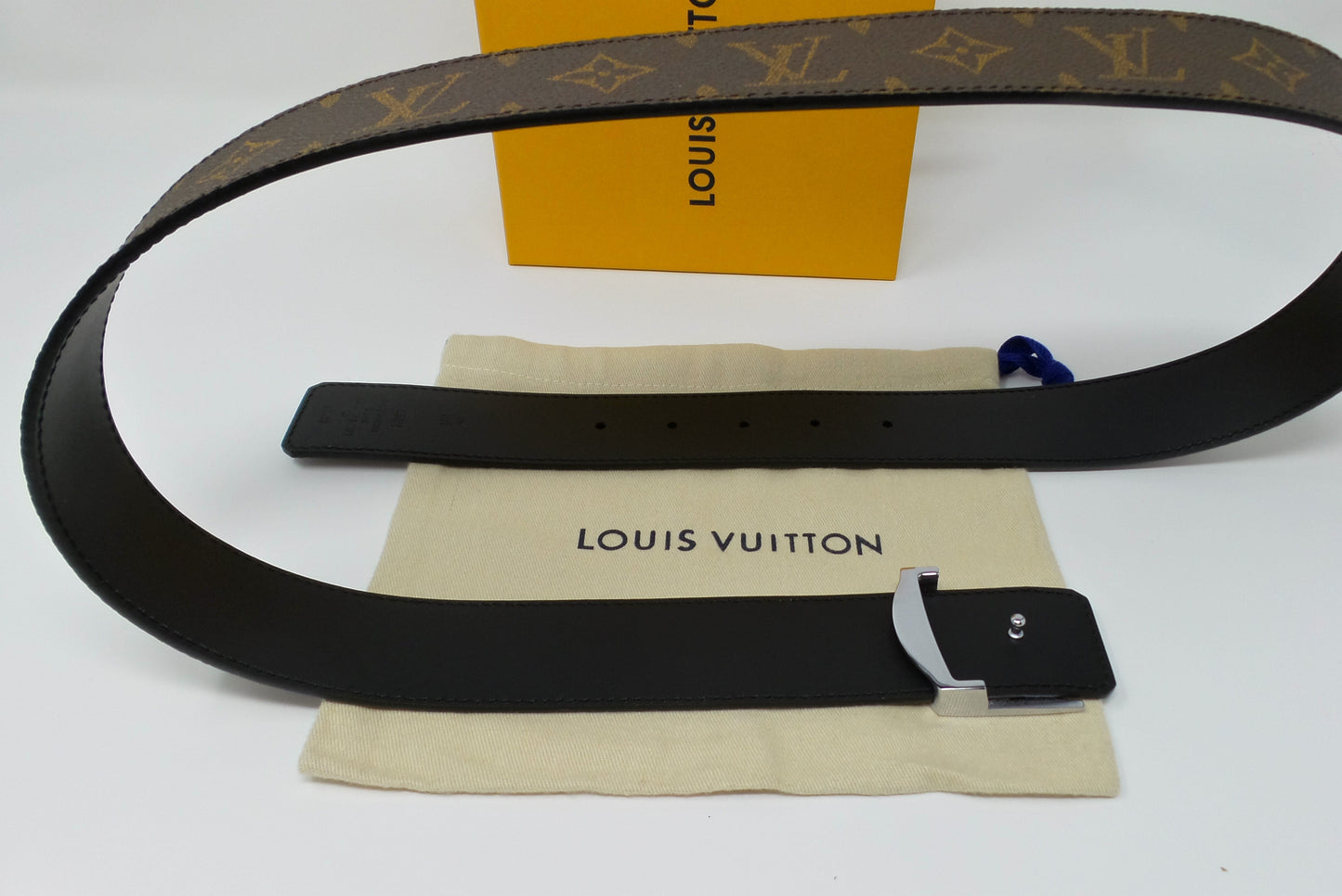 New Brown Monogram Reversible Belt Silver Buckle