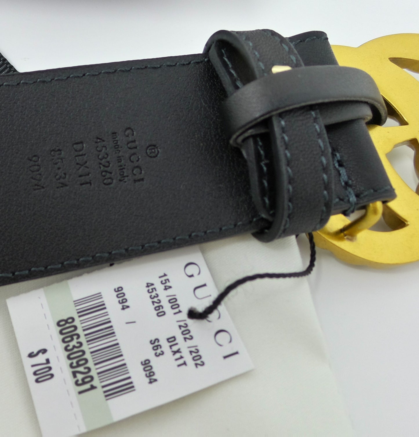 Black Leather Belt With Pearl Brass GG