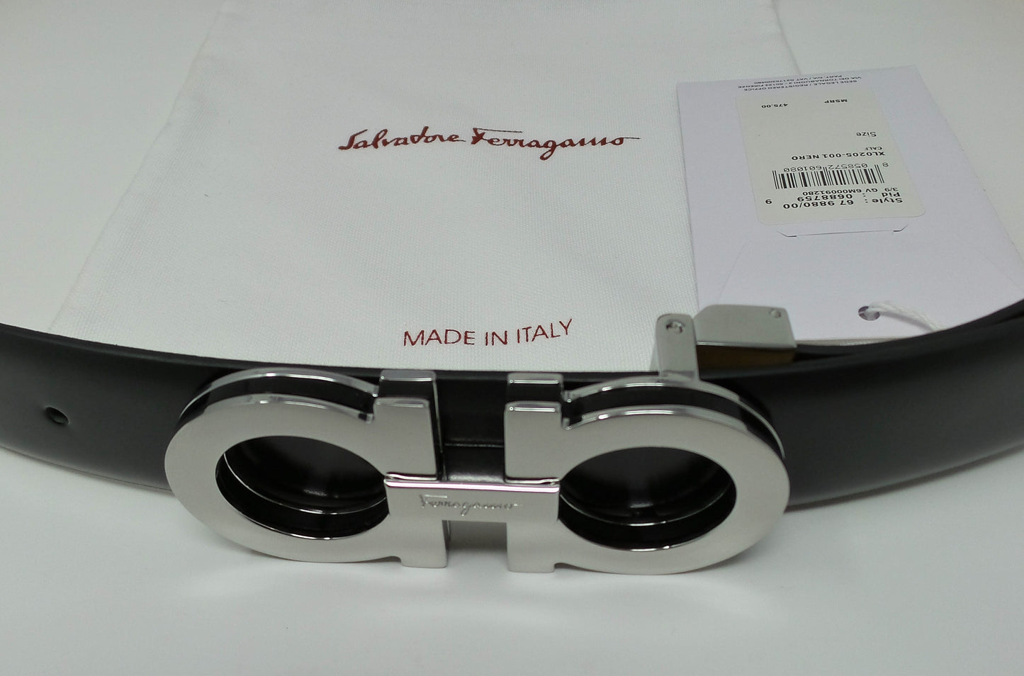 Adjustable Gancini Belt Silver / Black Medium Size Buckle