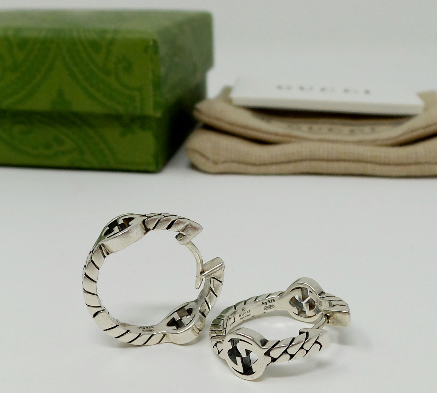 New 925 Silver Hoop Earrings Interlocking G