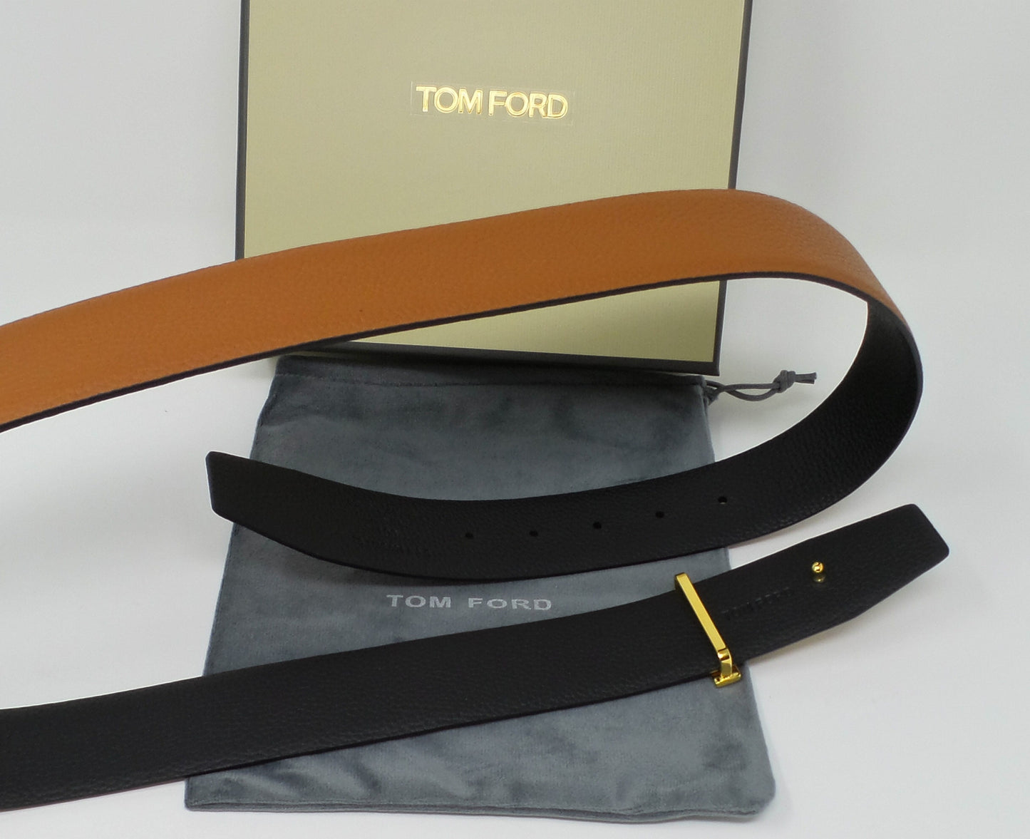 New Soft Grain Leather Reversible Almond / Black Belt With Gold T Buckle