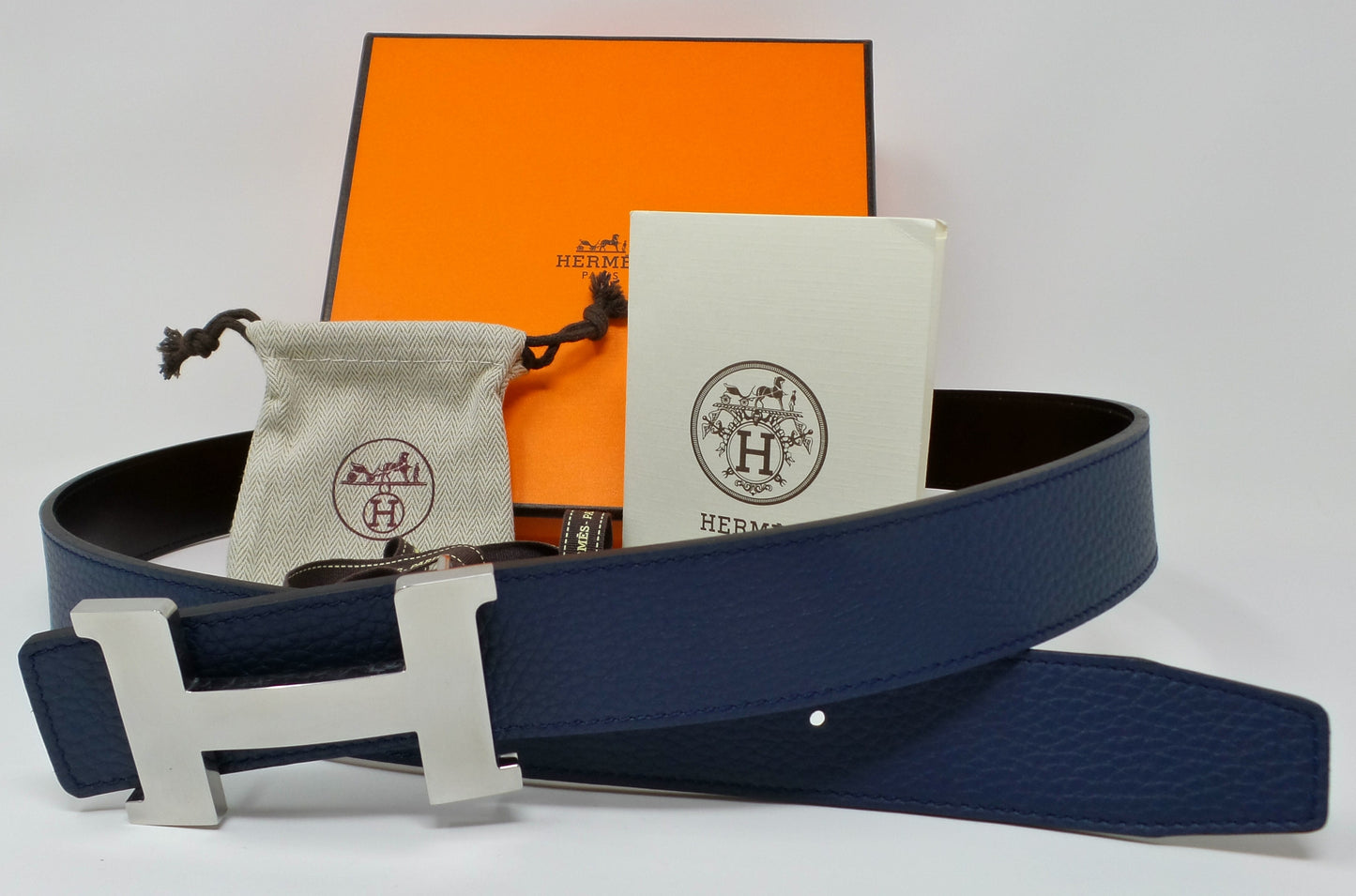 Navy Blue / Black Reversible Belt With Silver Constance Buckle