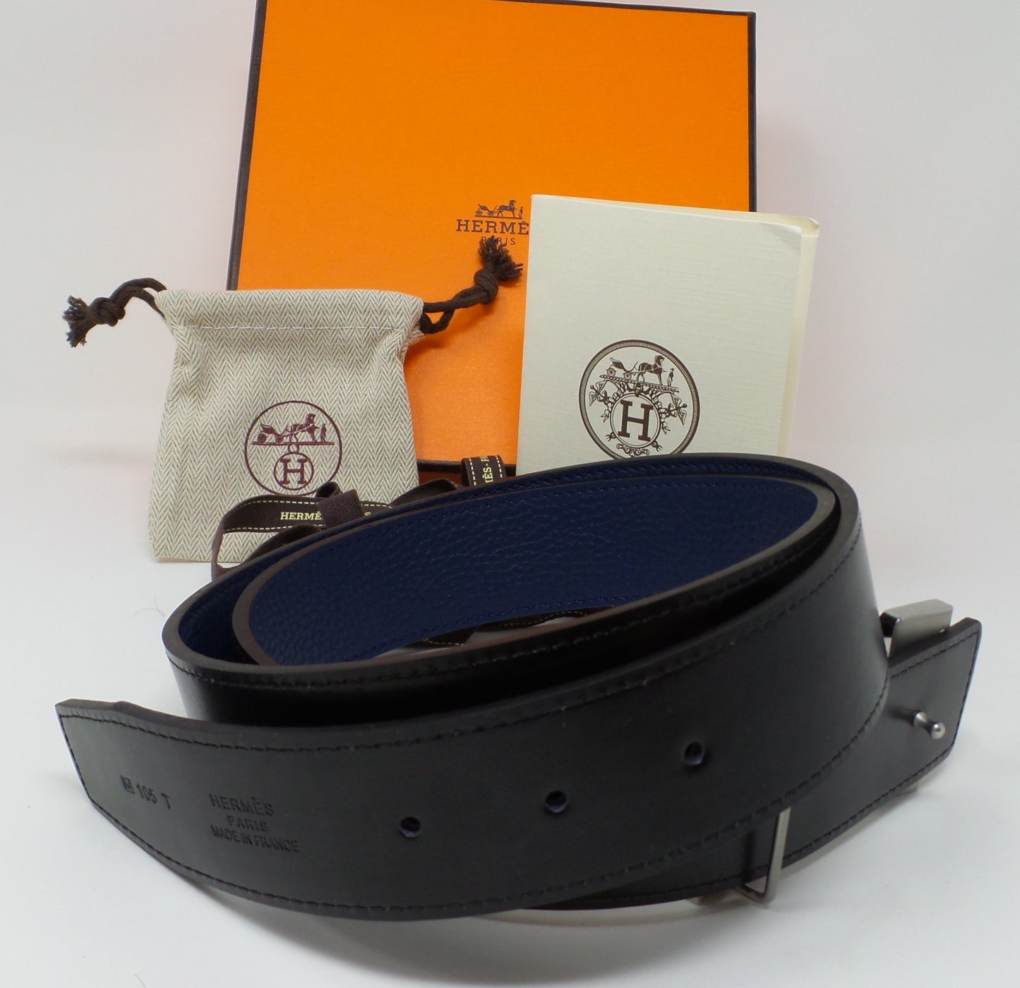 Navy Blue / Black Reversible Belt With Silver Constance Buckle