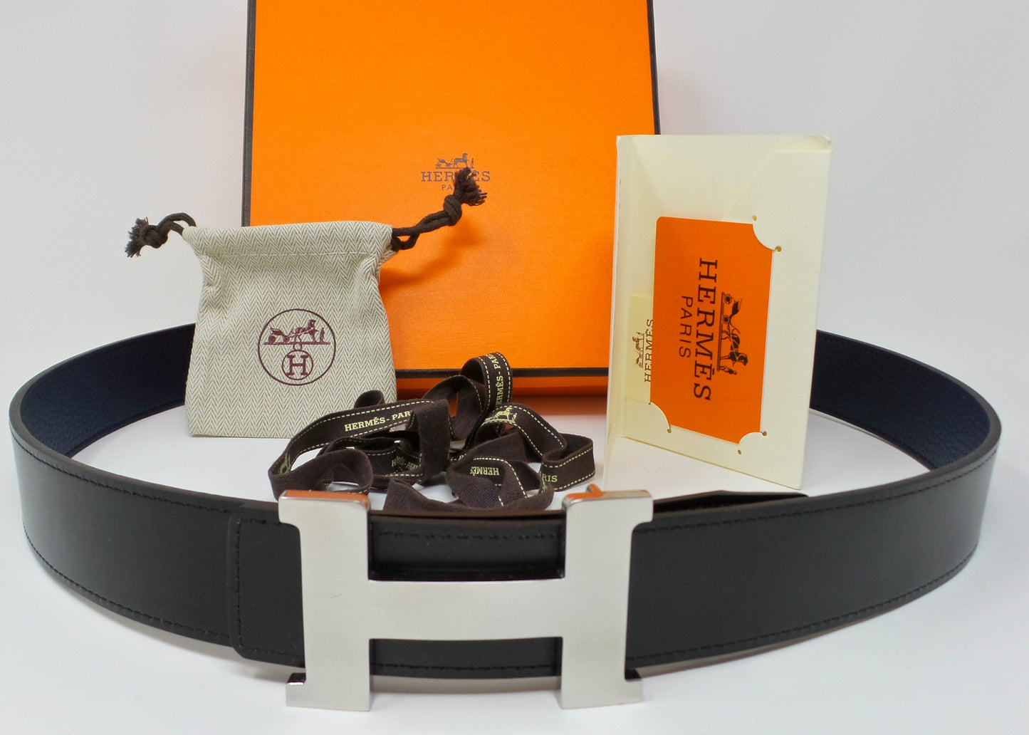 Navy Blue / Black Reversible Belt With Silver Constance Buckle
