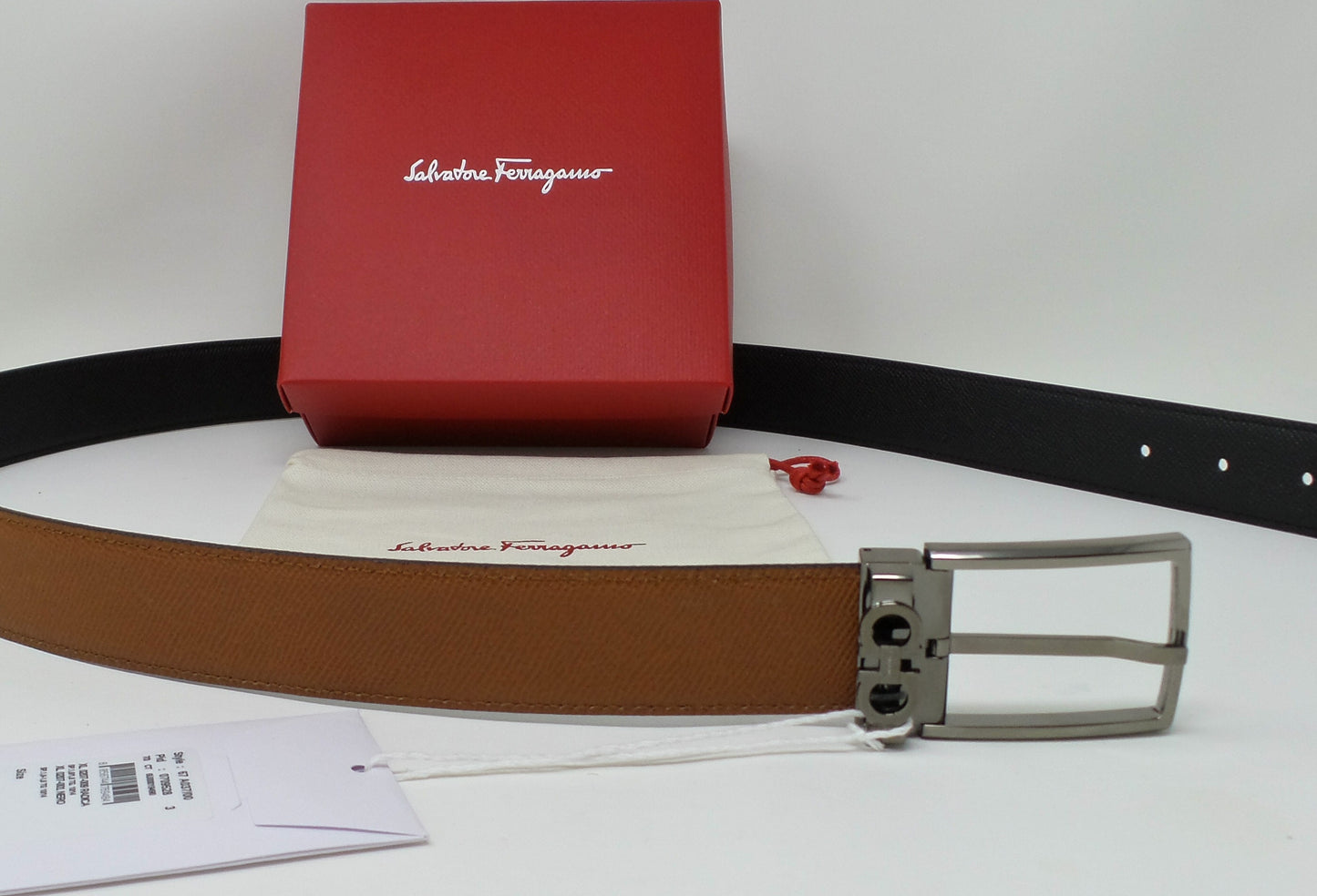 New Reversible Brown / Black Leather Gancini Adjustable Belt