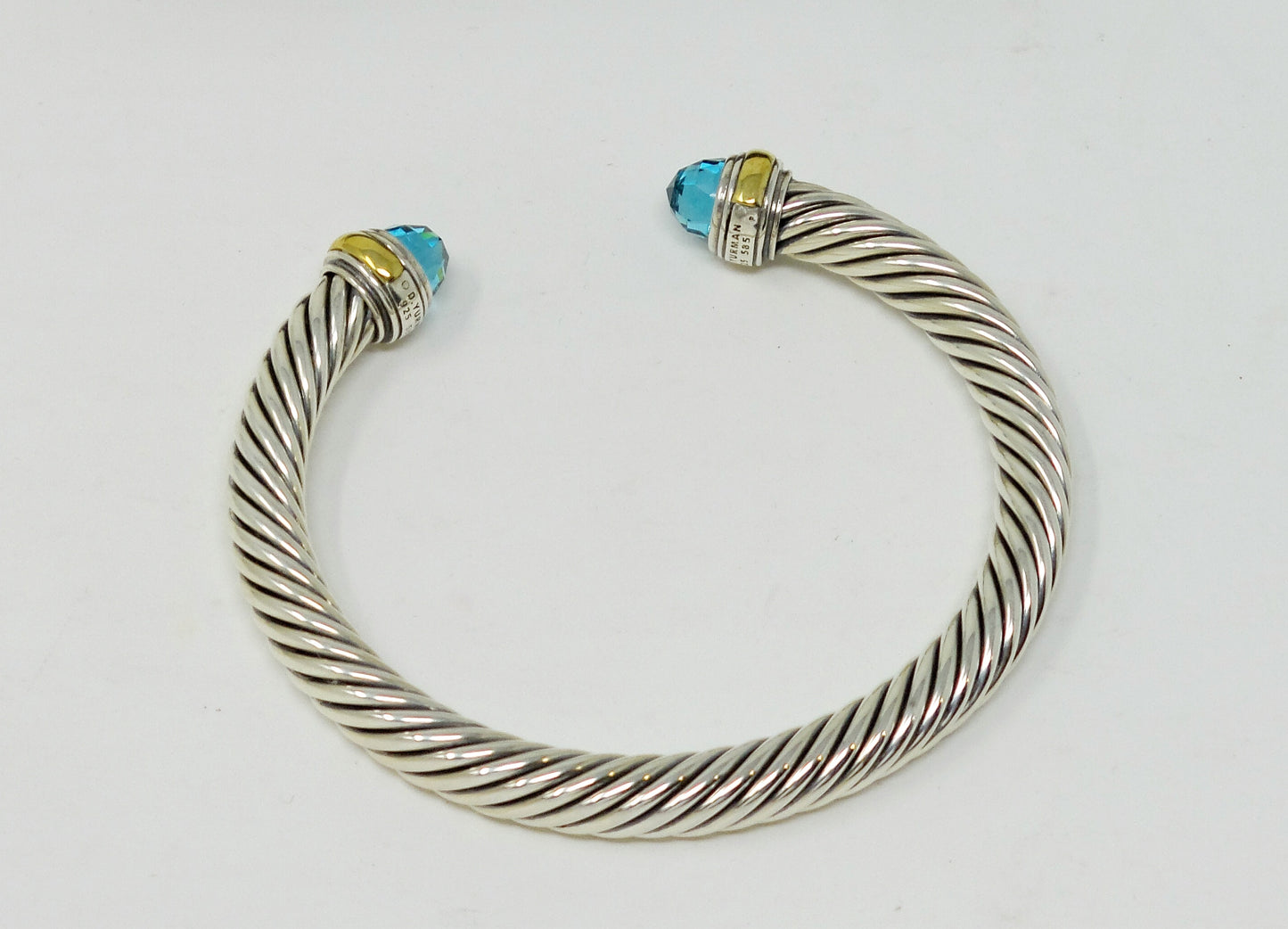 DY Classic Cable Bracelet Sterling Silver And 14k Gold Blue Topaz Gemstone