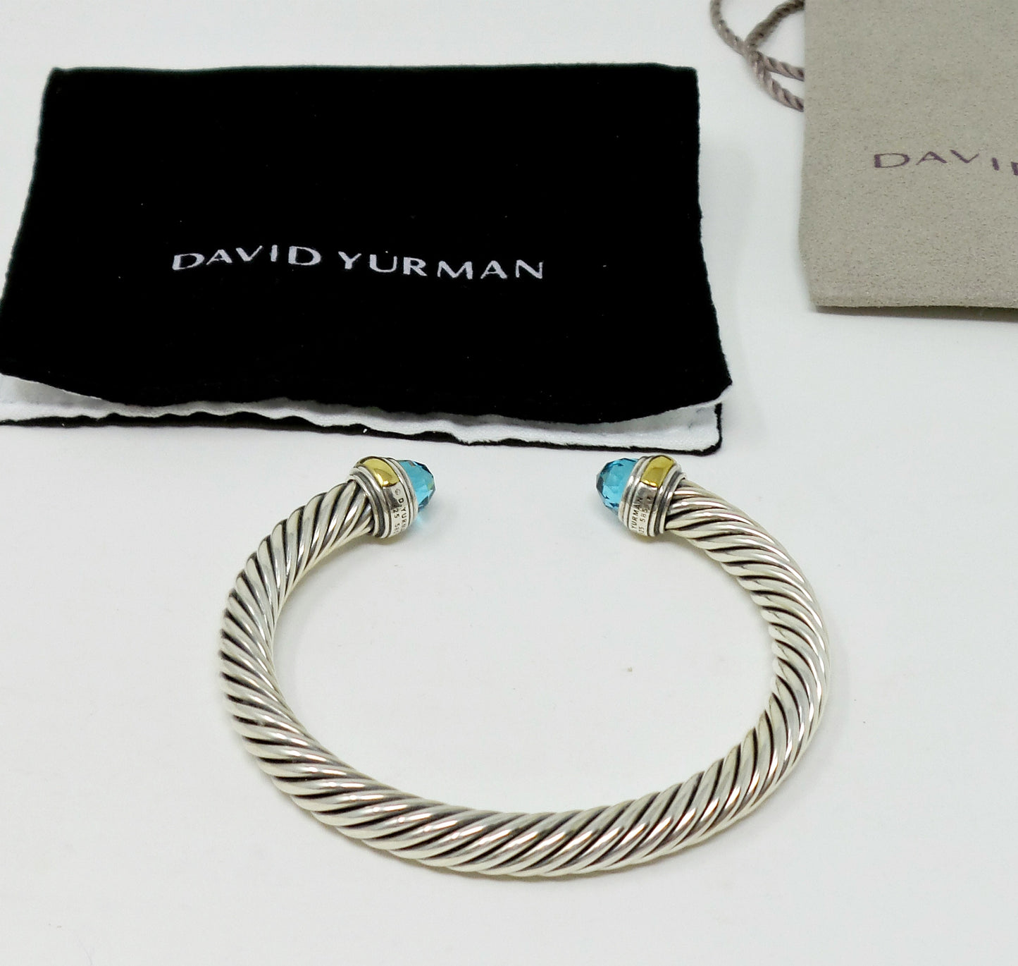 DY Classic Cable Bracelet Sterling Silver And 14k Gold Blue Topaz Gemstone