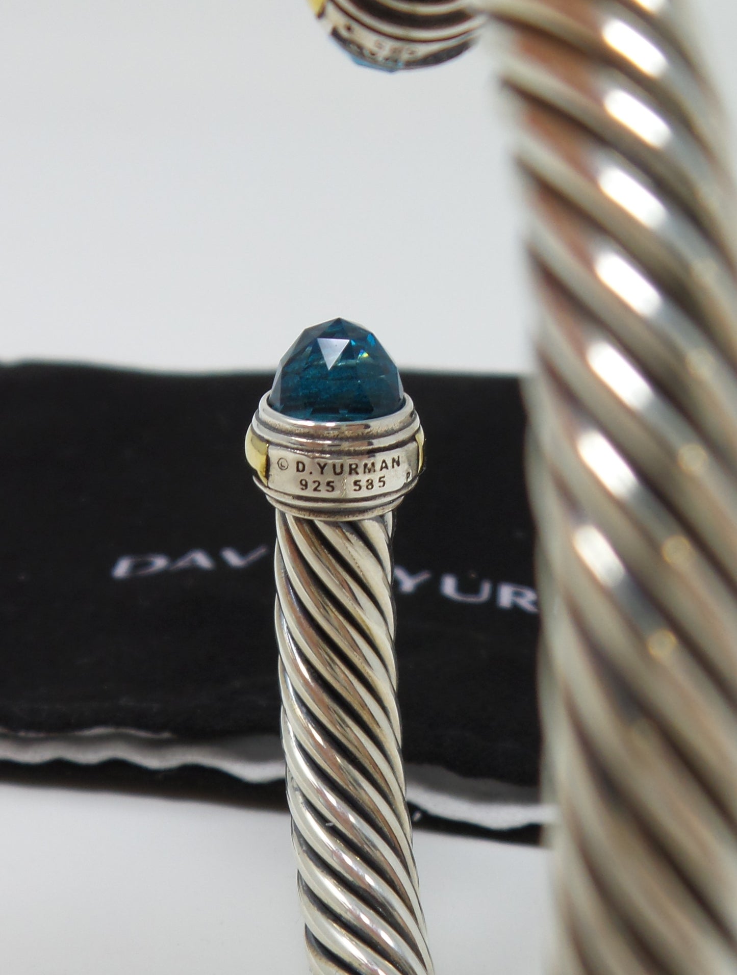 DY Classic Cable Bracelet Sterling Silver And 14k Gold Blue Topaz Gemstone