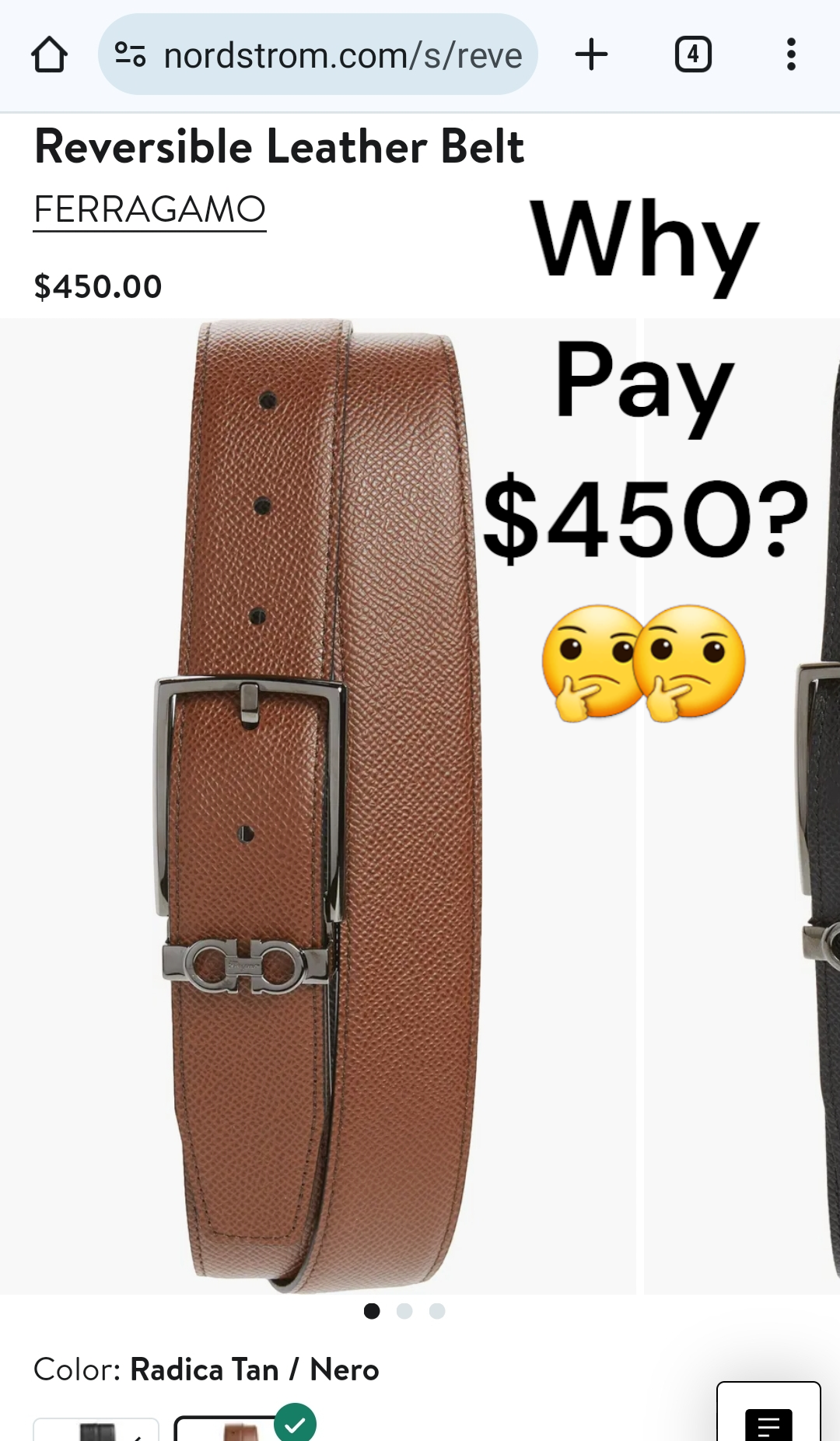 New Reversible Brown / Black Leather Gancini Adjustable Belt