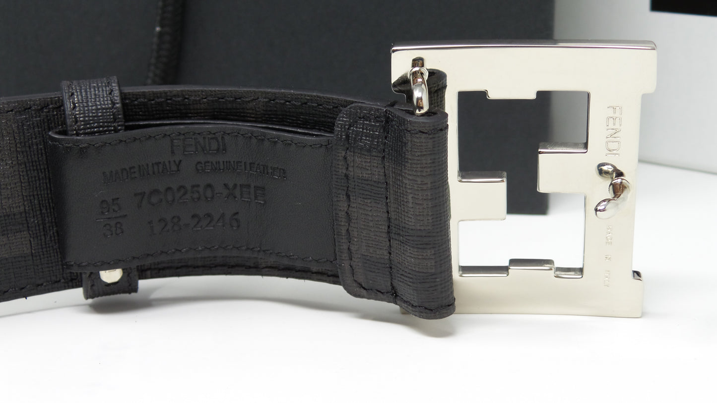 Black Monogram Belt With Silver / Black F Buckle Unisex