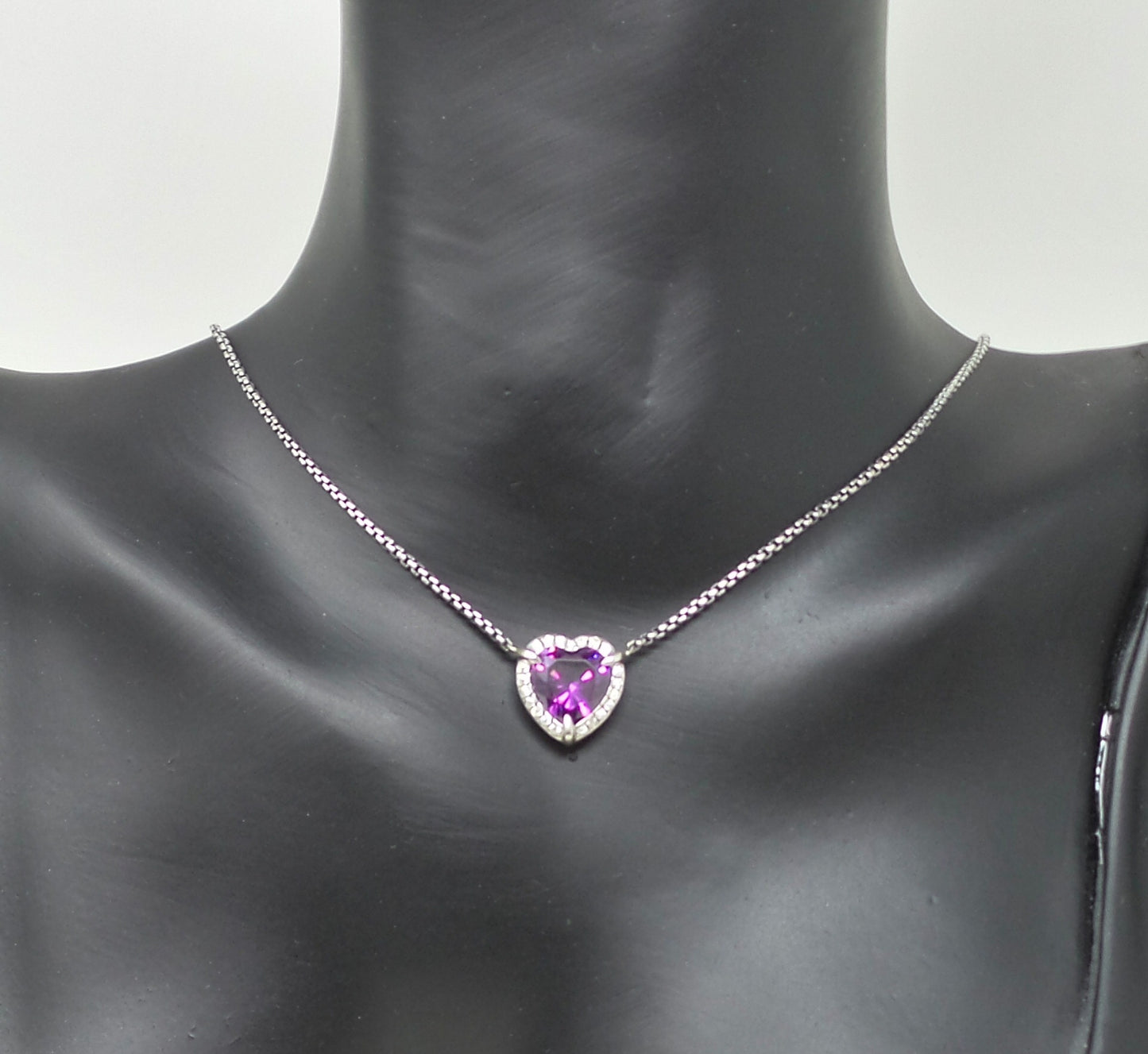 Chatelaine Necklace With Amethyst Heart Pendant Sterling Silver