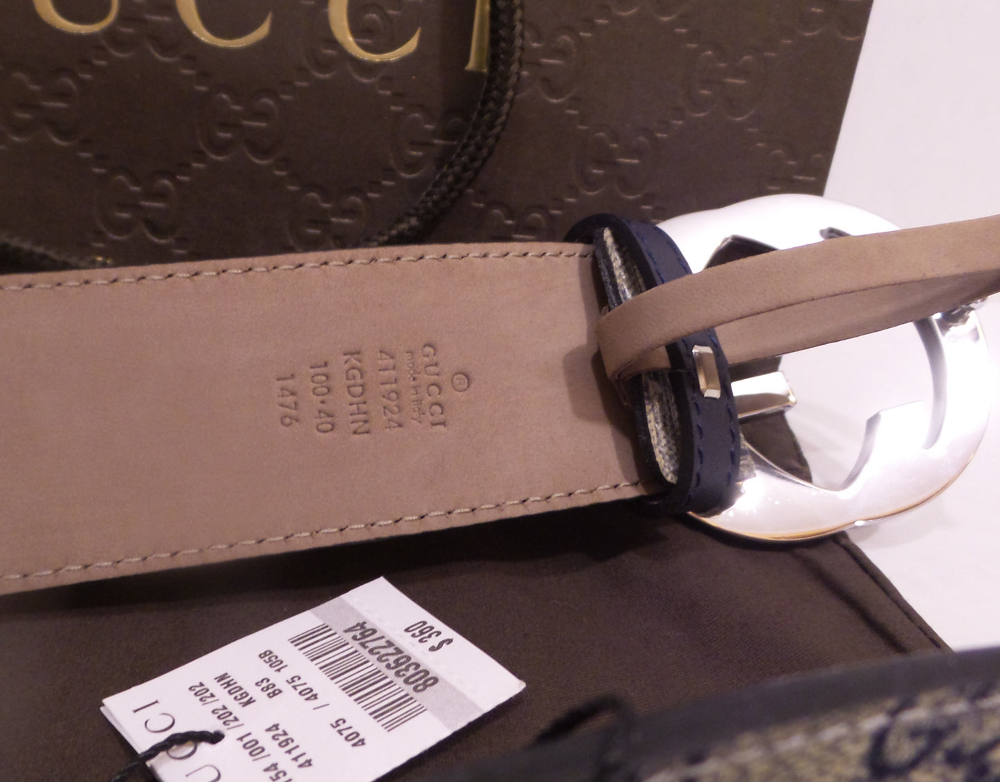 New Beige/Blue Monogram Belt Silver Buckle Classic