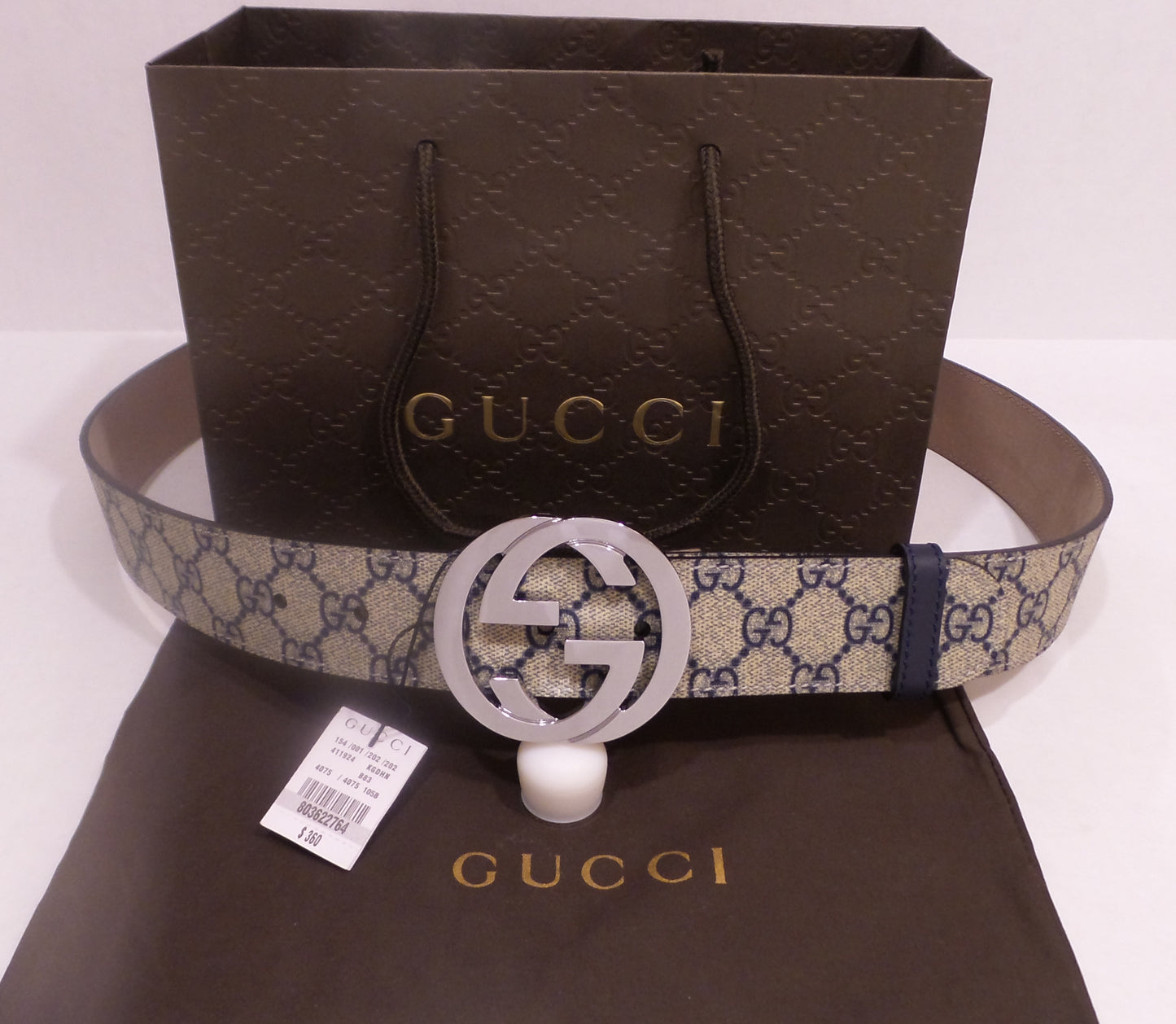 New Beige/Blue Monogram Belt Silver Buckle Classic