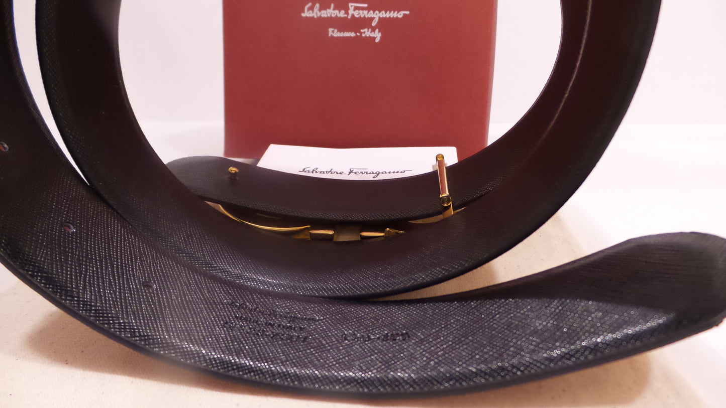 New Black Red Reversible Belt With Big Gold Buckle