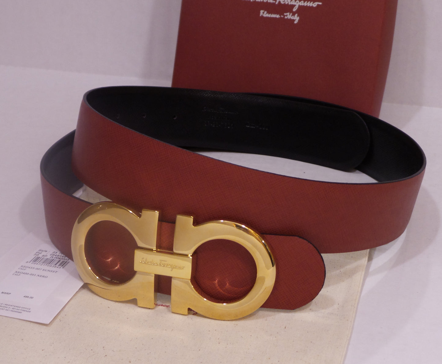 New Black Red Reversible Belt With Big Gold Buckle