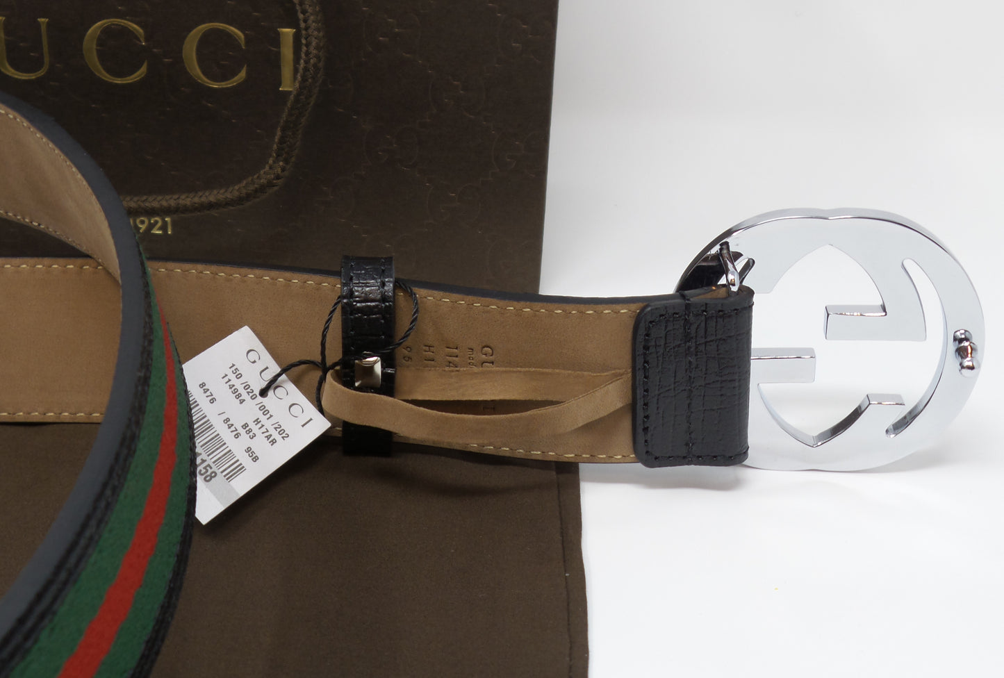 New Black Leather Belt Green Red Green Stripes