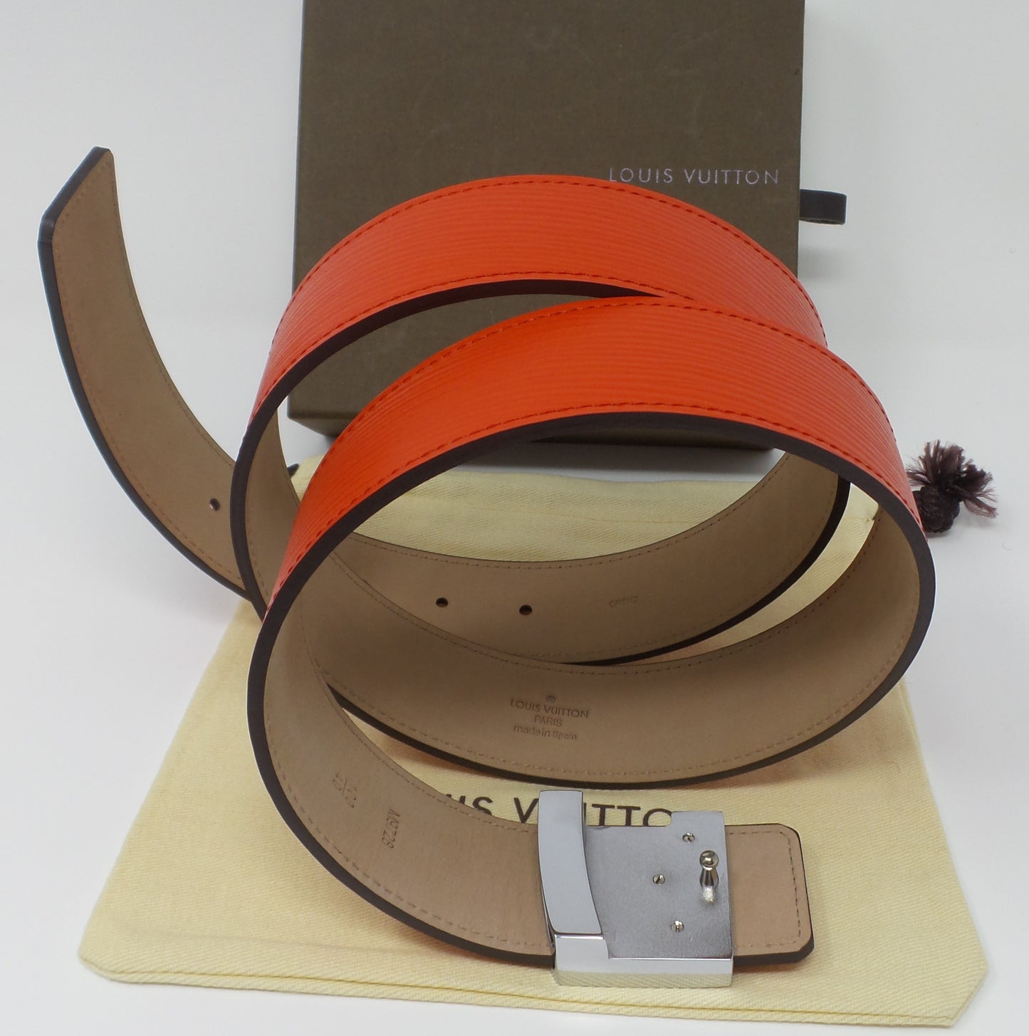 Unisex Red Epi Belt with Silver Buckle