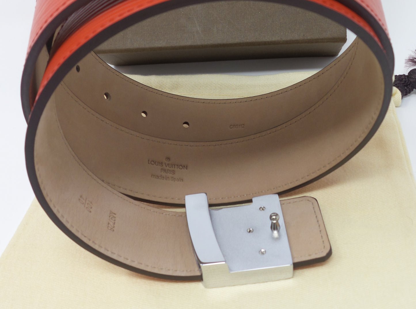 Unisex Red Epi Belt with Silver Buckle