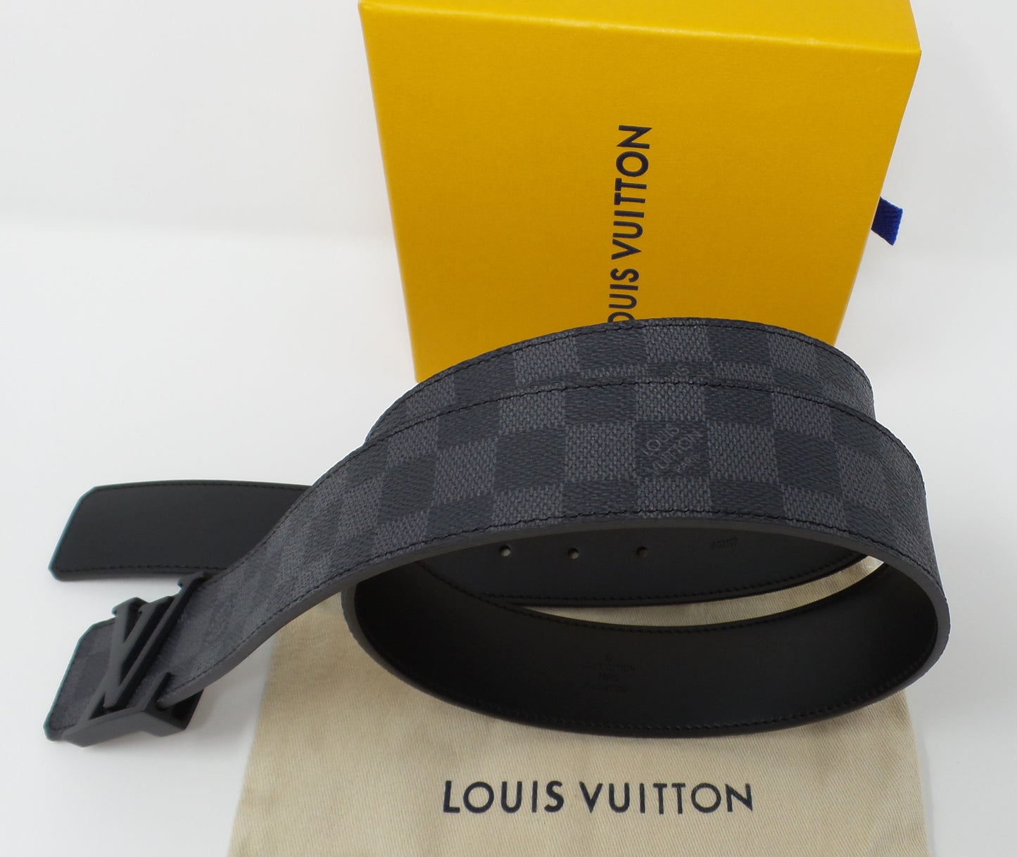 New Black Graphite Damier Belt Black Buckle