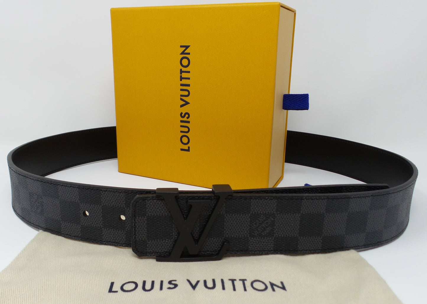 New Black Graphite Damier Belt Black Buckle
