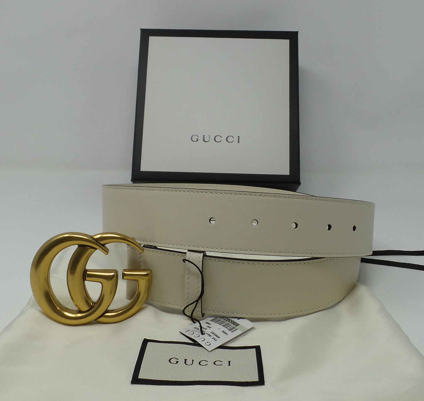 New White Leather Marmont Belt 1.5" Strap Gold Brass