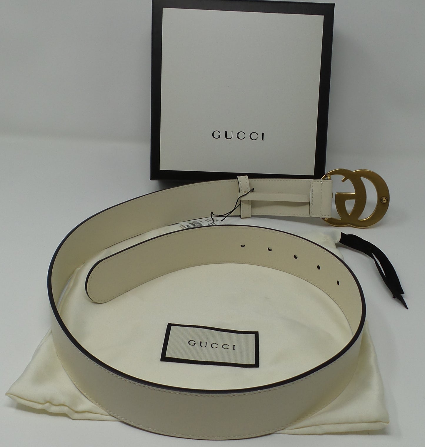 New White Leather Marmont Belt 1.5" Strap Gold Brass