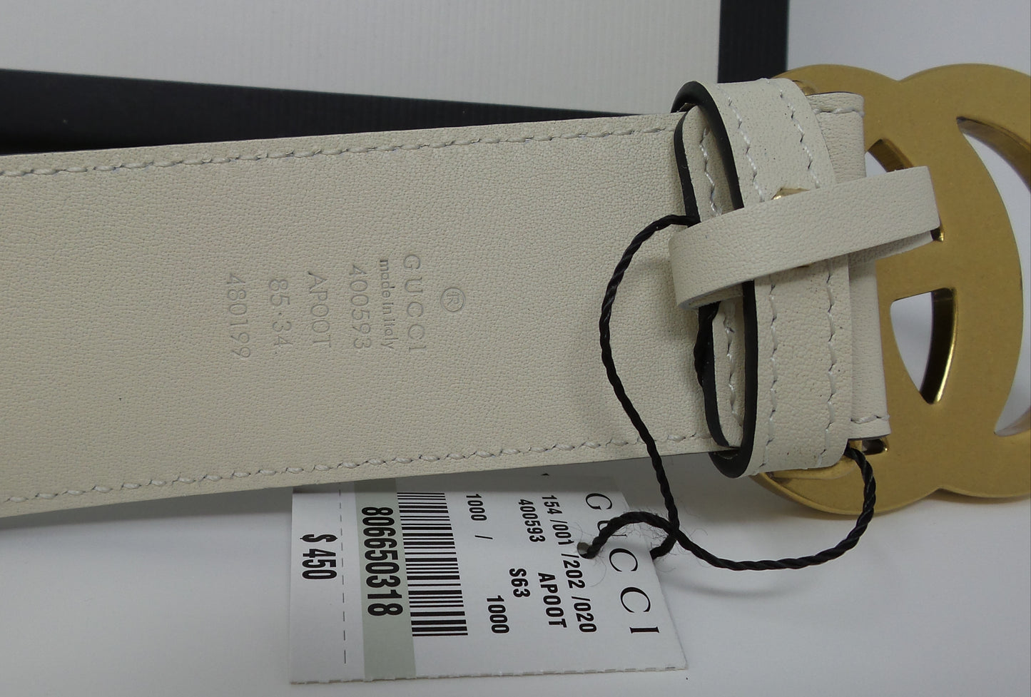 New White Leather Marmont Belt 1.5" Strap Gold Brass