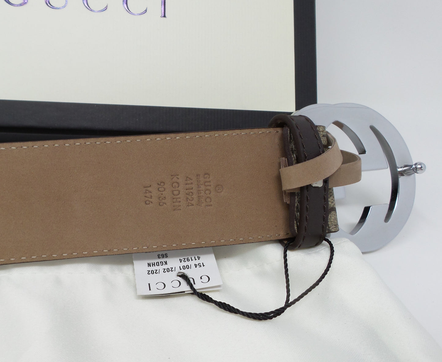 New Beige/Brown Monogram Belt Silver Interlocking G Buckle Classic