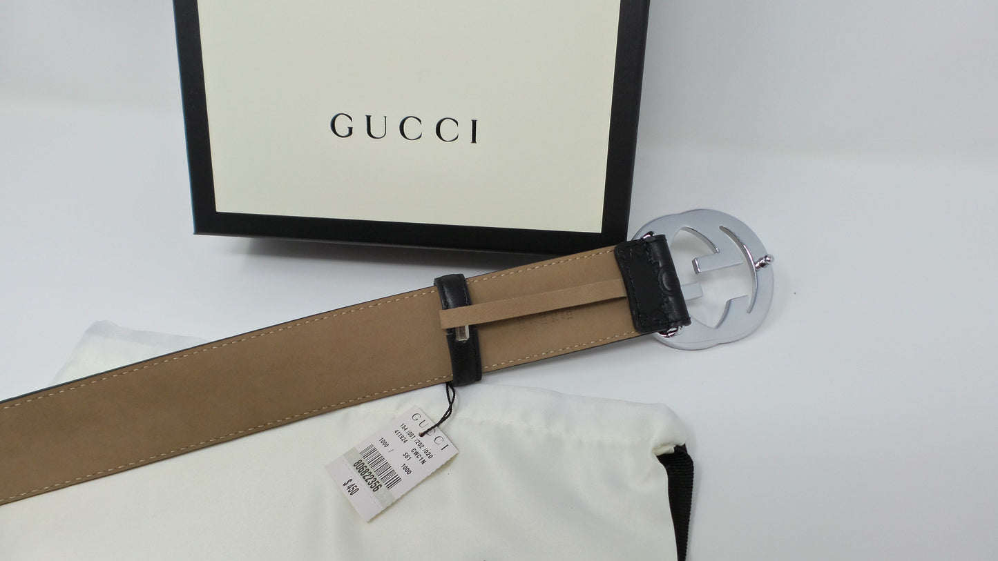 New Black Leather Belt Silver Buckle Classic Unisex