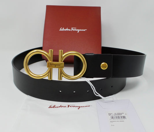 New Adjustable Gancini Belt Brass Buckle Black Casual Unisex