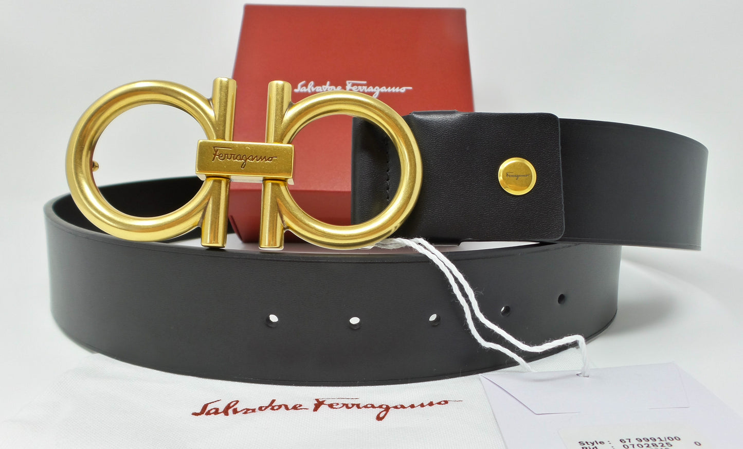 New Adjustable Gancini Belt Brass Buckle Black Casual Unisex