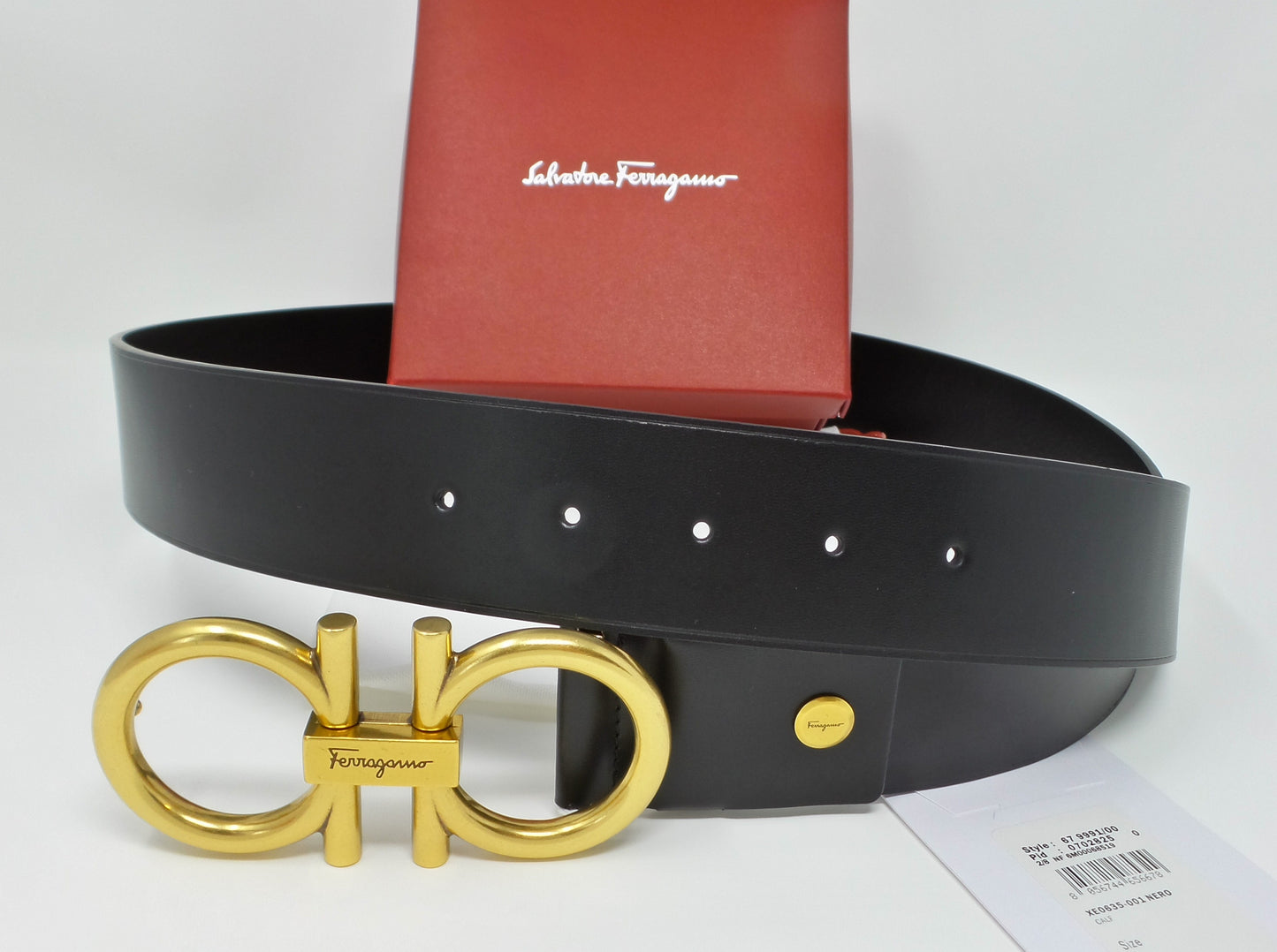 New Adjustable Gancini Belt Brass Buckle Black Casual Unisex