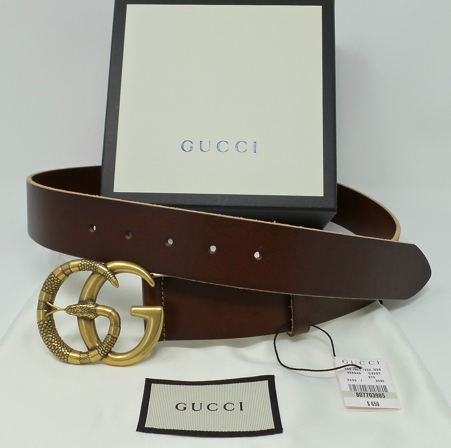New Brown Leather Belt Snake Marmont Buckle