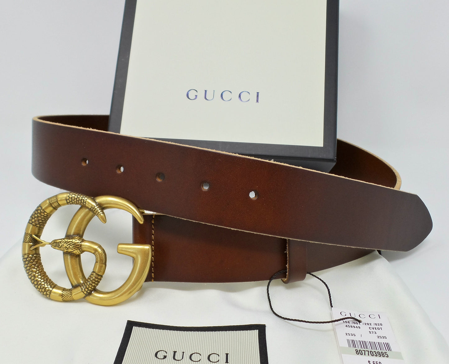 New Brown Leather Belt Snake Marmont Buckle