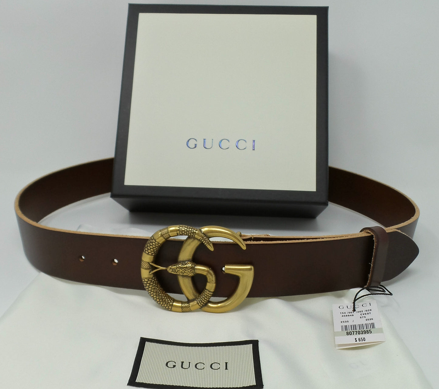 New Brown Leather Belt Snake Marmont Buckle