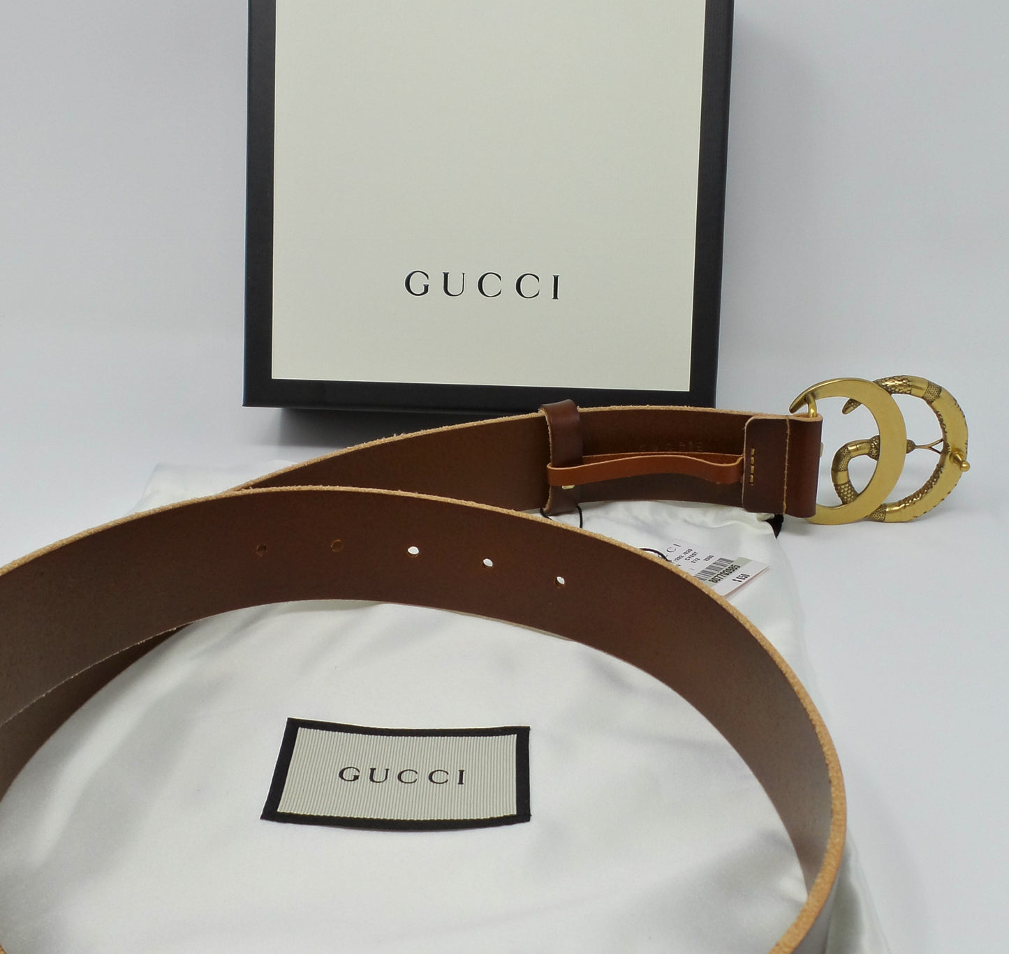 New Brown Leather Belt Snake Marmont Buckle