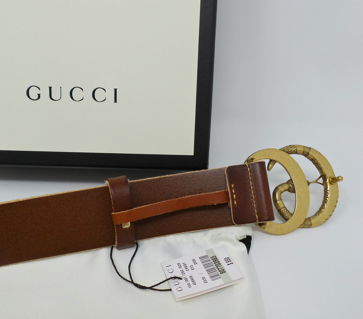 New Brown Leather Belt Snake Marmont Buckle
