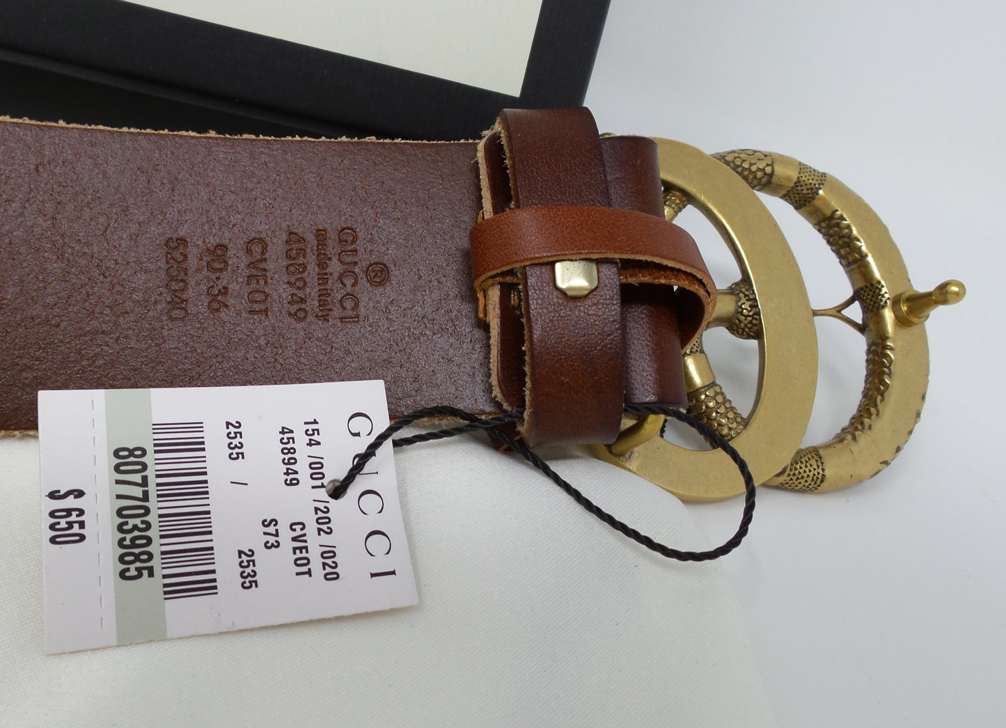 New Brown Leather Belt Snake Marmont Buckle