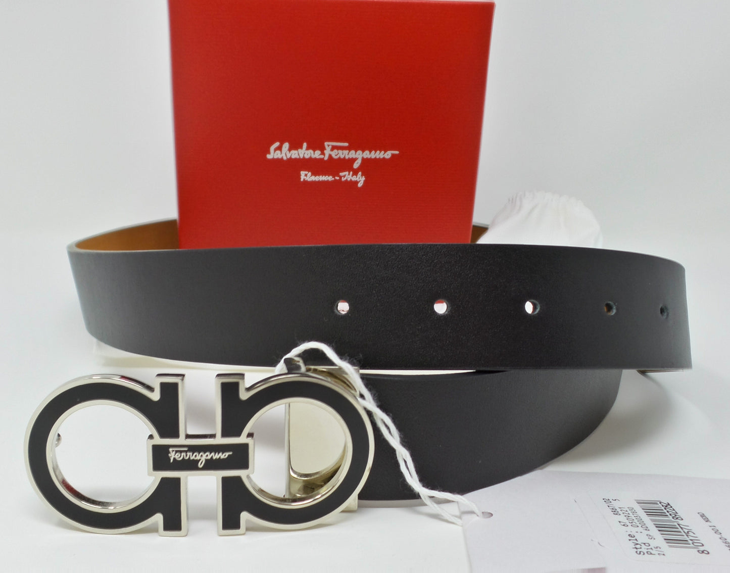 Gancini Medium Buckle Belt Adjustable Black Leather