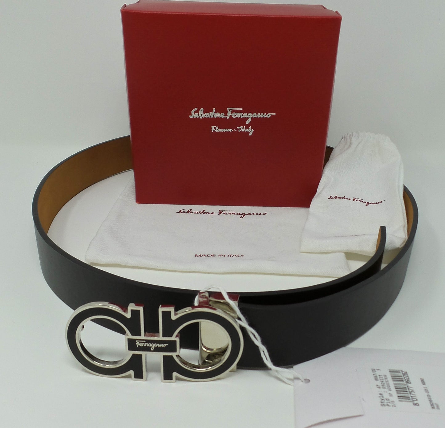 Gancini Medium Buckle Belt Adjustable Black Leather
