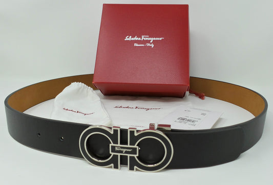 Gancini Medium Buckle Belt Adjustable Black Leather