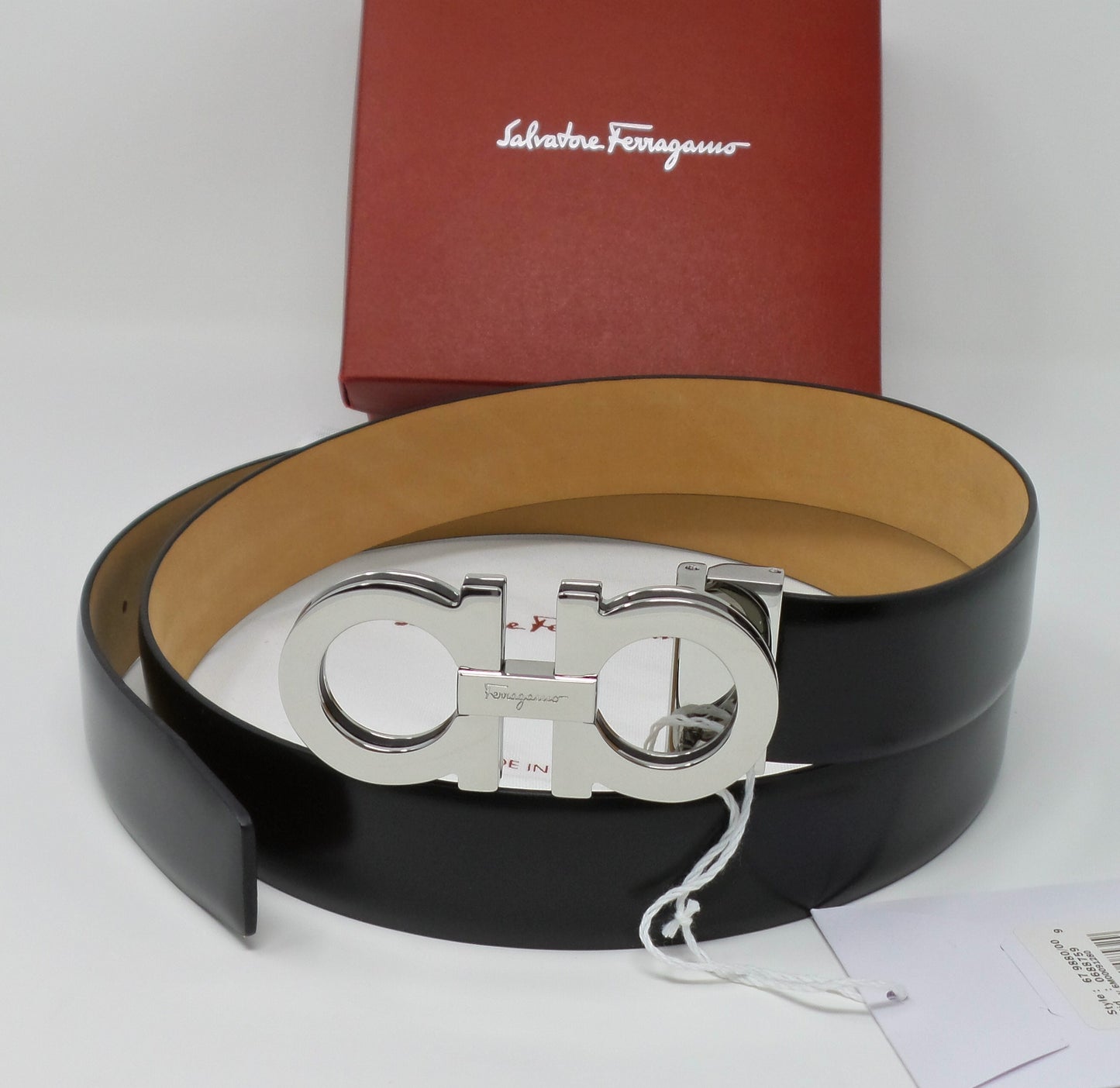 Adjustable Gancini Belt Silver / Black Medium Size Buckle