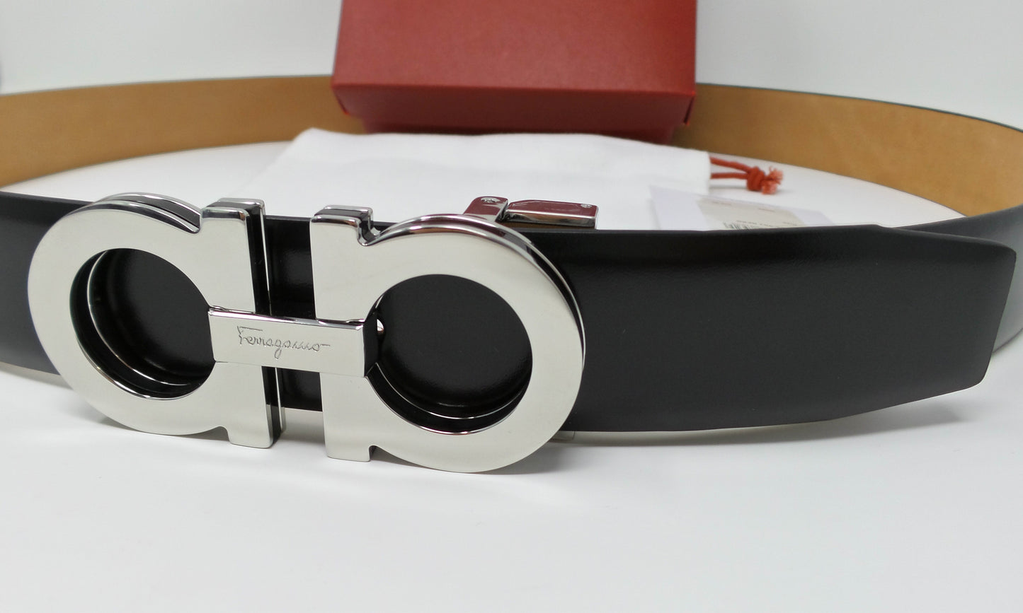 Adjustable Gancini Belt Silver / Black Medium Size Buckle
