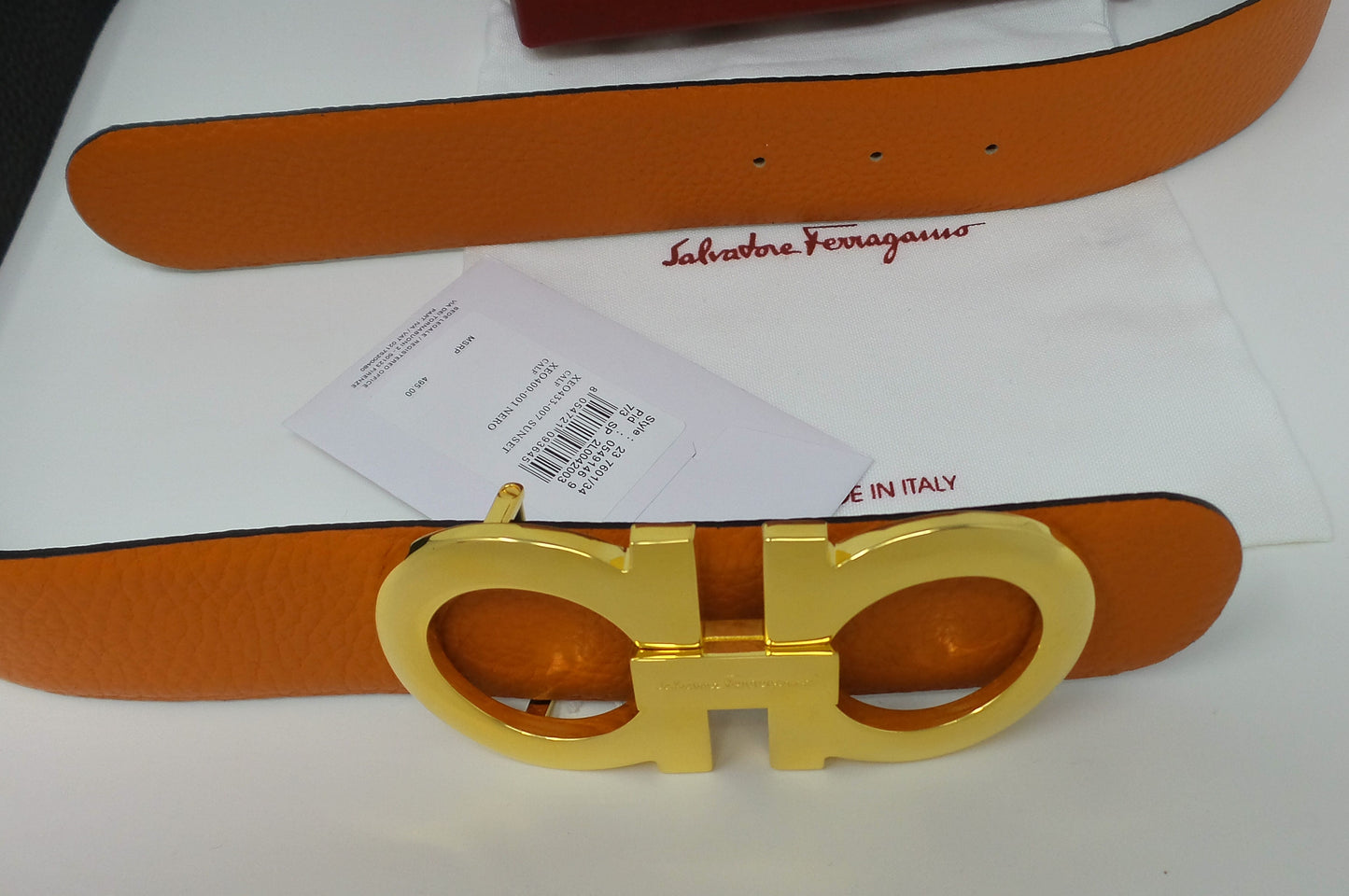 Reversible Belt Orange / Black Large Gold Gancini Buckle
