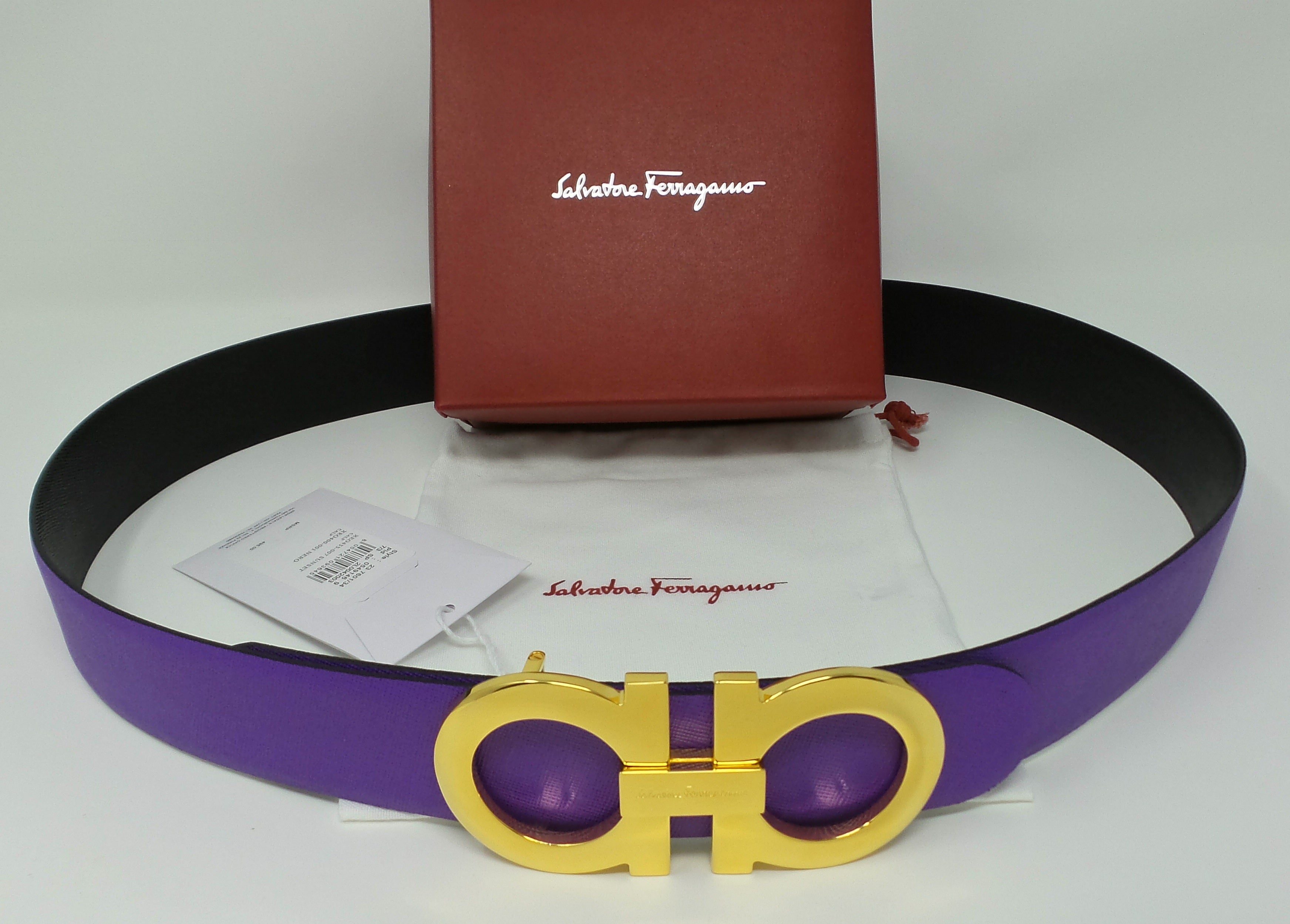 Reversible Belt Purple Black Large Gold Gancini Buckle CrayCoolStyle