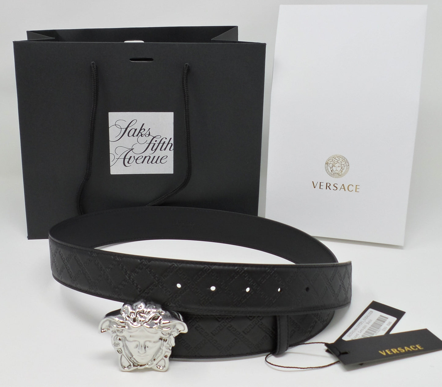Black Leather Belt With Silver Medusa Buckle Unisex