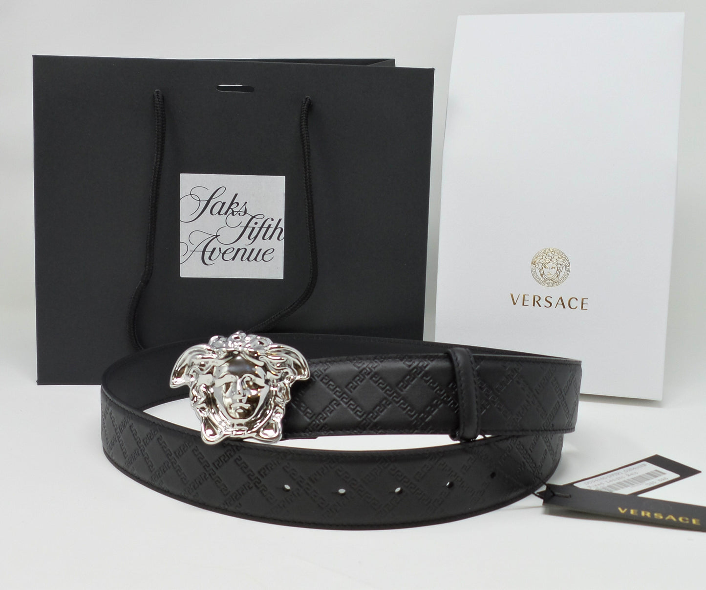 Black Leather Belt With Silver Medusa Buckle Unisex